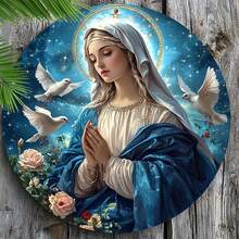 1 peça elegante arte de parede em relevo 3D com a Virgem Maria e flores - céu estrelado tranquilo com pombas, pré-perfurado para fácil instalação - adequado para decoração de casa, café e restaurante - presente perfeito para feriados e aniversários, arte de parede religiosa