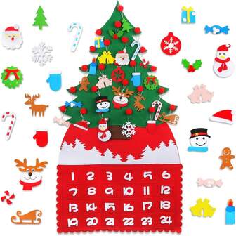 Christmas Tree Advent Calendar (2025 New), 24 Days Countdown To Christmas Felt Fabric Advent Calendar With 24 Ornaments & Pockets, Holiday Decoration Wall Door Hanging Decor Gift