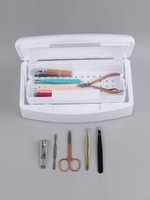 1 Pcs Nail Tool Sterilizer Box Plastic Barbicide Container For Tweezers Esthetician Essentials Barbicide Jar,Nail Tool Sterilizer Box, Plastic Sterilization Tray For Tweezer, Eyelash Extensions, Nail Implement For Esthetician - 白色 - 查看 4