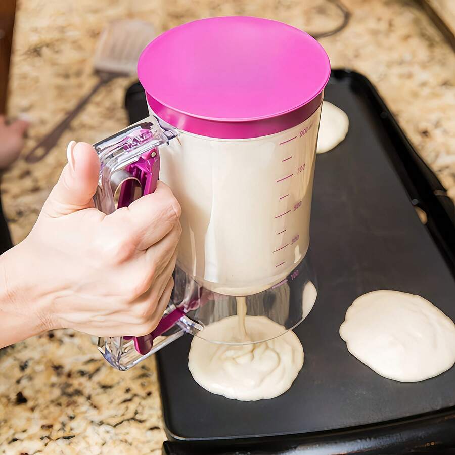 Pancake Batter Dispenser - 4-Cup Batter Dispenser With Squeeze Handle For Pancakes, Waffles, Muffins, And Crepes - Baking Tools By Chef Buddy (Purple,Red) - Phiên bản nâng cấp 1 màu đỏ - Xem 1