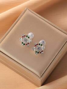 1 对时尚彩色雪花圣诞夹式耳环，高端优雅蚊香夹式耳环，无穿孔，适合女性日常佩戴，圣诞礼物 - 耳夾 - 查看 10