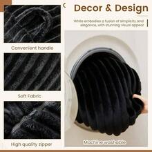 Ribbed Rabbit Fur Stuffed Animal Storage Bean Bag Chair Cover No Filler Comfy Bean Bag Cover Without Filling Or Home Bedroom Decor Organizing Plush Textile HolderWhite, L - Black + Large + Ribbed Rabbit Fur - View 3