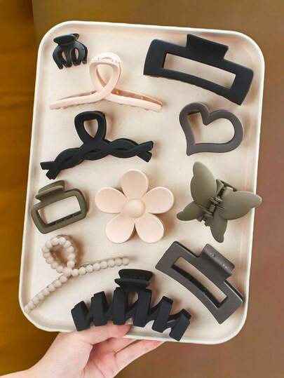 9pcs/Set Minimalist Elegant Hair Clips Set, Includes Geometric, Floral, Heart Designs - Suitable For Women And Girls, Fits Various Styling Needs For Daily, Work, Date Occasions