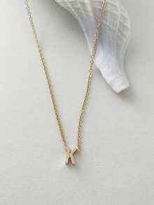 Magic Fish 1pc Classic Perforated Gold Letter Necklace A-Z 26 Initial Pendant Necklace, Stainless Steel Charm Jewelry Gift, Suitable For Daily Wear - Gold - View 14