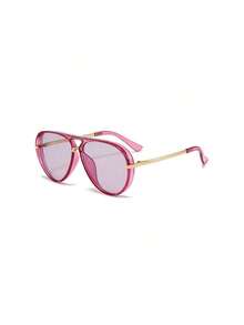 Feye 1pc Women's Retro Large Frame Fashion Fashion Glasses, Suitable For Beach And Travel, Spring/Summer - 透明紫 - 查看 2