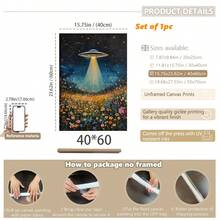 1件，帆布壁挂，带框墙饰，复古太空飞船，UFO野花墙饰，复古花卉油画，花卉外星人信徒墙饰——一份巧妙又时尚的礼物。复古家居装饰，适用于房间装饰、卧室装饰、宿舍装饰、客厅装饰。 - 彩色 - 查看 17