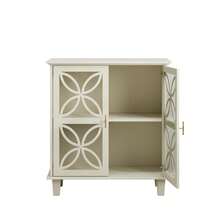 Sideboard With Adjustable Shelves, Freestanding Bathroom Cabinet With Hard Glass Doors, Modern Retro Kitchen Console Table, Decorative Storage Cabinet With Two Doors, Cream Color - 1 - 查看 7