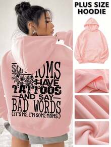 Casual Letter Pattern Printing Hooded Women's Plus Size Fall Clothes, With A Sweet And Gentle Temperament, Fall Tops, Slim And Comfortable Hooded Sportswear, Suitable For Daily Casual Wear, Plus Size Fall Women Clothes