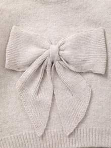女婴3D蝴蝶结针织毛衣+纯色口袋裤套装 - 杏色 - 查看 4