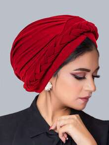 1 件波西米亚风编织简约头巾帽优雅纯色弹性头巾轻质预绑头巾无檐便帽女士化疗帽 - 多色 - 查看 11