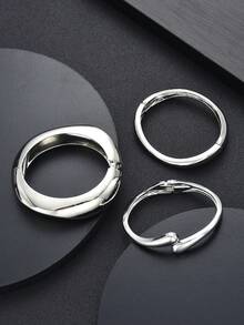 Bộ 6 vòng tay kim loại dày, bộ vòng tay nữ, trang sức vòng tay có thể xếp chồng, bộ vòng tay dày. - Bạc - Xem 12