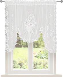 White Semi-Sheer Floral Lace Curtain Swag For Kitchen Half Window Bathroom Decoration Rod Pocket,59 X 39 Inch - 白色 - 查看 11