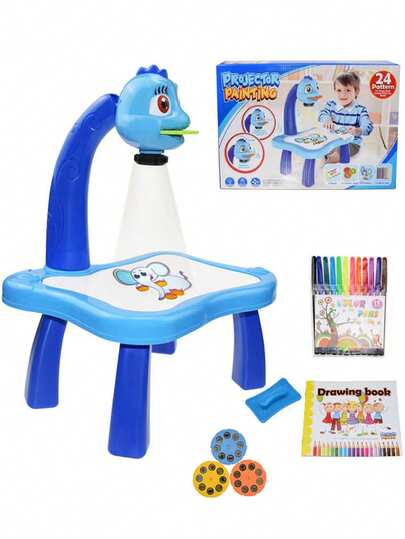 儿童绘画投影桌，描摹绘画板，带灯光和音乐，智能投影素描桌，适合 5-7 岁学龄前儿童学习玩具，4 岁女孩生日礼物