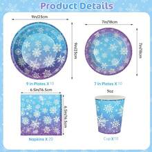 10pcs/20pcs/50pcs/Set,Frozen 9-Inch 7-Inch Plate Set - Snowflake Round Cutlery, Disposable Winter Paper Dessert Plates And Napkin Forks For Christmas Winter Wonderland Party Supplies Table Decorations - Multicolor - View 6