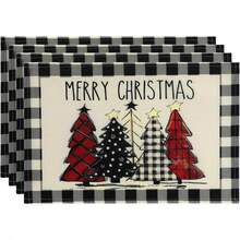 4 pièces/6 pièces, Napperons de Noël - Motif à carreaux de bison flocons de neige Napperons pour les fêtes d'hiver, Tapis de table lavables, Convient pour les fêtes de famille, la cuisine et la décoration de la salle à manger 30x45cm
