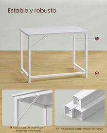 VASAGLE Escritorio, Mesa Oficina y Estación Trabajo, 60 x 120 x 76, Estilo Moderno, Estructura Metal, Marrón Rústico y Negro MLWD039B01 - Blanco Arce + Blanco Nube. - Ver 9