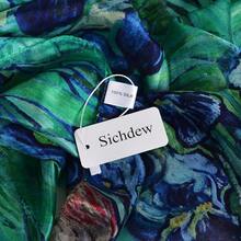 100% Mulberry Silk Scarf For Women Lightweight Long Scarves Beach Wraps Cover Up -Travel Photography Scarfhalloween - 藍綠鳶尾 - 查看 3