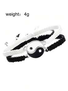 2pcs Fashion Woven Student Bracelet Set, Black & White Minimalist Woven Tai Chi Bagua Bracelets, Suitable For Daily Wear - one-size - View 5