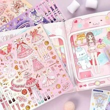 1/2/3/4 Libro de 18 pegatinas brillantes aleatorias para vestir, pegatinas de princesa hechas a mano para manualidades y puzzles, pegatinas de maquillaje, súper gruesas, materiales para libros de arte, pegatinas decorativas, castillo, magia, vitalidad, cuatro estilos de princesa, pegatinas de burbujas, pegatinas casuales Pukkuri hechas a mano, fáciles de llevar, adecuadas para pasar el tiempo ocioso y aburrido, una buena opción para regalar a amigos y novias, regalos para fiestas de Halloween y Navidad