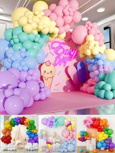 100 个各式各样的软气球，彩虹色和尺寸 - 马卡龙气球装饰生日派对 - 蓝色、紫色、黄色、绿色、粉色哑光彩色用品，适用于婴儿洗礼、春季、糖果、复活节、独角兽