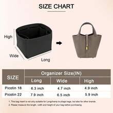 毛毡钱包收纳袋适用于 Picotin 22 18 插袋手提包内袋收纳袋高品质大容量内袋（黑色） - 黑色 - 查看 5