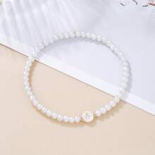 1 pieza Pulsera con inicial y cuentas de perlas falsas para mujer