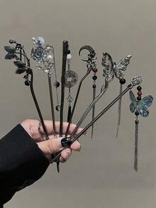 1pc Vintage Black Elegant New Chinese Style Ancient Bowknot Tassel Hair Clip, Suitable For Women All Seasons Daily Wear, Birthday, Valentine's Day, New Year, Christmas, Halloween, Back To School Gift, Fall Fashion, Halloween Hair Accessories, Christmas Gifts, Head Accessories - Multicolor - View 17