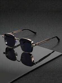 1 paire de lunettes carrées classiques rétro Steampunk pour hommes, avec un cadre en métal, décorées de branches à ressort. Élément essentiel pour les fêtes, les festivals et les rassemblements - Multicolore - Voir 2