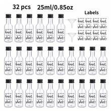 Bộ 32/4 chai rượu vang mini dùng trong đám cưới, chai sâm panh bằng nhựa với nắp vặn màu vàng, bạc và đen, cùng nhãn đen in dòng chữ "Chúc mừng hôn nhân!", lý tưởng làm quà cưới, quà sinh nhật, quà tặng cô dâu, quà Giáng sinh. - Trong suốt A - Xem 15