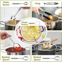 E-Far Cooking Utensils Set, 10-Piece Stainless Steel Kitchen Utensils With Holder, Metal Heat Resistant Kitchen Cookware Tool Spatula Set For Cooking, Easy Clean & Dishwasher