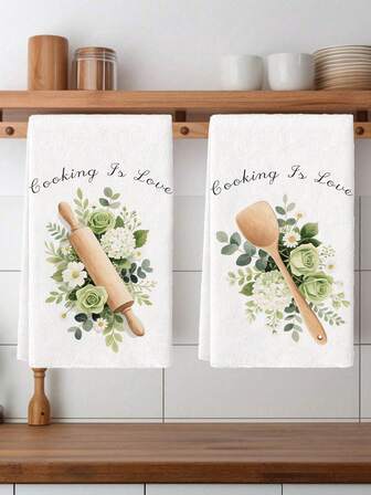 2pcs Kitchen Tools Towels Kitchen Cloths, Polyester Hand Towels With Flowers Pattern, Super Soft Woven Dishcloths, Machine Washable, Ideal For Holiday Gifts & Home Decor.