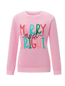 Mommy And Me Matching Christmas Sweatshirts Family Matching Xmas Outfits Long Sleeve Crewneck Let It Snow/Merry Christmas/Merry Bright Letter Print Sweatshirts Pullover Tops Winter Fall Clothes - 粉色 - 查看 8