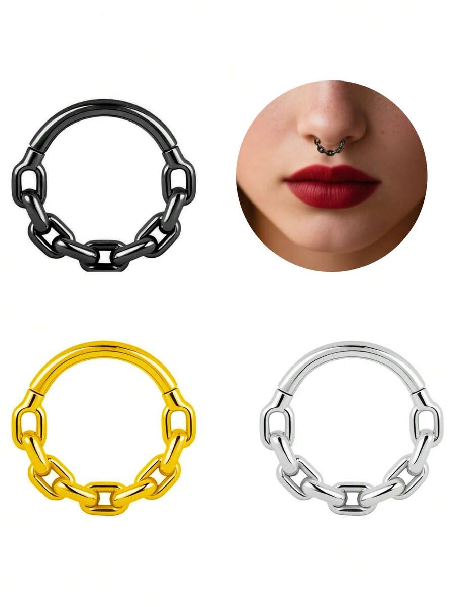 1PC 316L Surgical Stainless Steel Clip Helix Chain Nose Ring Earrings Cartilage Tragus Septum Rings Piercing Women Men Body Jewelry