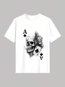 男士休闲图案 T 恤，万圣节趣味印花，时尚图案，针织面料短袖，常规圆领