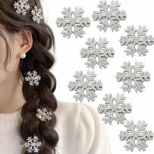 2/6/10pcs Silver Snowflake Hair Clips For Women - Rhinestone & Faux Pearl Non-Slip Claw Clips, Sparkly Winter Hair Accessories For Christmas & New Year Parties, Secure Hold For Thick Long Hair, Elegant Daily Wear Hair Barrettes & Bangs Clips - Silver - View 2