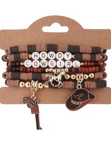 Set de 6 pulseras de arcilla suave con tema vaquero y estilo bohemio