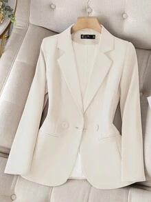 Blazer beige para mujer, diseño elegante, nueva llegada primavera/otoño 2025, casual, elegante, estilo coreano - Beis - Ver 4