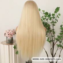 Gorgeous Neon Green Hair Synthetic Lace Front Wigs 28 Inch Pre Plucked Long Straight Hair Wigs Glueless Halloween Wigs Heat Resistant Fluorescent Green Straight Lace Front Wigs For Fashion Women For Daily Christmas Party Cosplay Use - 金色 - 查看 6