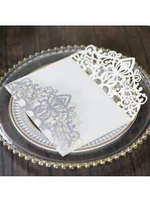 20pcs Gold Glitter Hollow Rose Shaped Wedding Invitations With Envelopes And RSVP Cards, Pre-Tied Satin Ribbons, For Wedding Anniversary, Bridal Shower, Engagement Party, Banquet Invitation - Multicolor - View 2