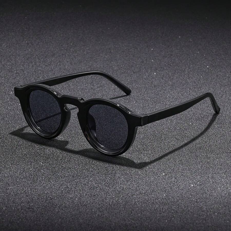 1pc Unisex Fashion Plastic Frame Sunglasses, Solid Color Pattern, Round Shape, Suitable For Daily Commute, Driving, Cycling, Beach, Leisure, Outdoor Sports, Outfit Matching, Street Photography, Party, Gift, Fits All Face Shapes