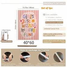 1幅带框帆布墙画，儿童房装饰，“女孩只想玩得开心”励志名言画，彩虹艺术，波西米亚风格，婴儿房/儿童房装饰，孕妇房装饰 - 彩色 - 查看 12