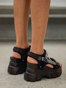 DareSee Sommer neue Mode Strass Damen Plateau High Heel Schwarze Sandalen, atmungsaktiver Mesh-Stoff vielseitig leicht wasserdicht Keilabsatz Offene Zehe Klettverschluss Sandalen Weihnachtsgeschenke