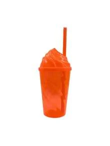 KIT 10 - COPO ACRÍLICO LISO 300ML COM TAMPA CHANTILLY E CANUDO - PARA FESTA, PERSONALIZAÇÃO, ANIVERSÁRIO - Laranja Neon Translúcido - Visão 1