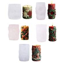 1 pieza Molde de vela de silicona de la serie navideña, molde de vela cilíndrica navideña DIY, regalo de difusor de fragancias - Blanco - Ver 11