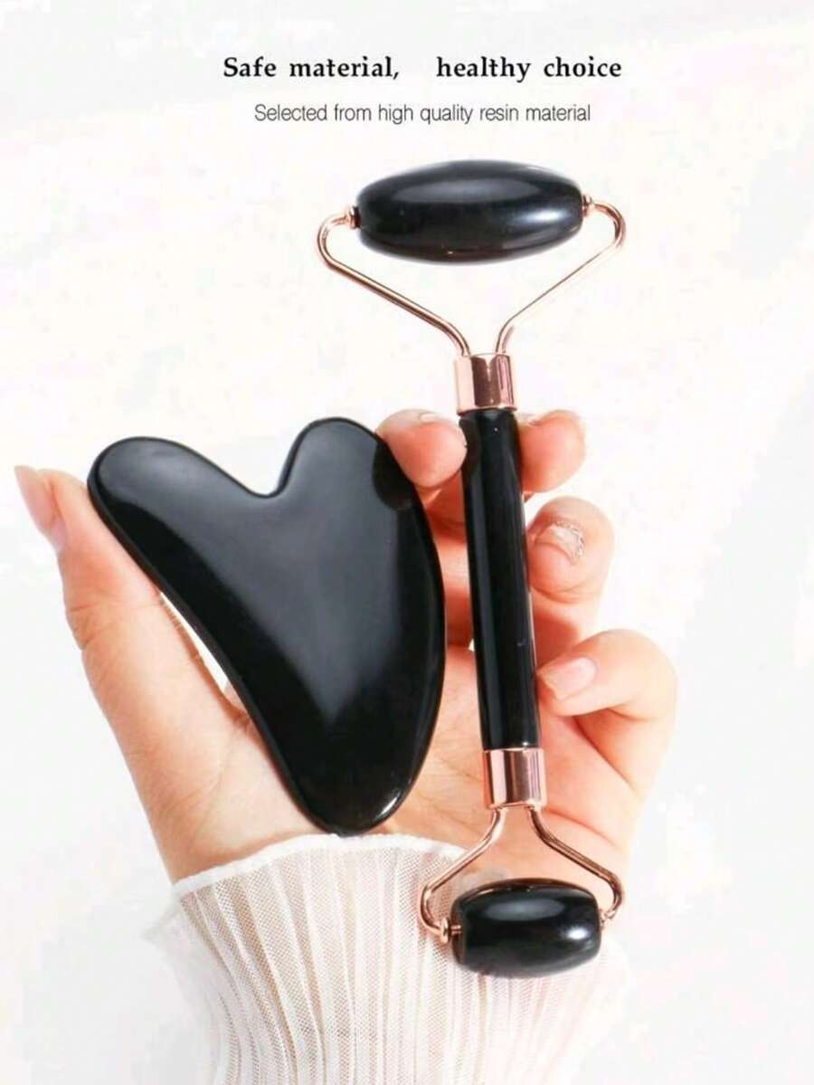 2pcs Facial Beauty Massage Tool Set, With Roller Massager And Scraping Board, Facial Massage Tools, Can Also Be Used For Body And Back, Pink/White/Black Optional, Christmas Gift.