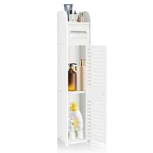 Rigogo 4-Tier Tall Bathroom Cabinet With Door & Drawer - Floor Standing Storage Organizer With Toilet Roll Holder & Shelves | Slim Design For Toilet, Bathroom, Kitchen | Freestanding, Easy Assembly, L 16 Cm X W 17 Cm X H 81 Cm - 白色 - 查看 9