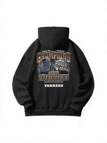 女士秋冬新款极简复古机械字母汽车印花休闲卫衣，时尚百搭 - 黑色 - 查看 11