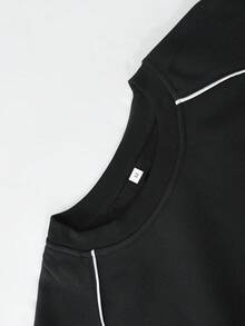 Herren Lässig College Stil Kontrast Saum Pullover Sweatshirt, Herbst