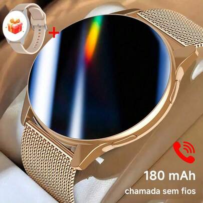 Smartwatch feminino com tela HD de 1,28" (novo modelo 2025), multifuncional, com assistente de voz com inteligência artificial, notificações, chamadas sem fio, rastreador de atividades físicas com previsão do tempo, pedômetro e gerenciamento de esportes. Design moderno e ideal para o Dia das Mães.