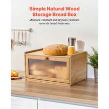 Bread Box For Kitchen Counter, Large Capacity Bamboo Bread Storage Container, Farmhouse Wooden Breadbox Organizer For Homemade Bread, Storage Holder Bin With Acrylic Wavy Door Panel, Natural - Rectangular Single-layer Natural Wood - View 2